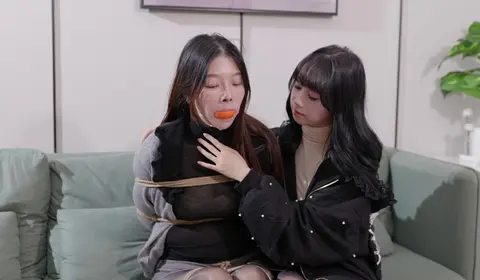 Chinese Lesbians Strapped In Nylon Bondage On Bed