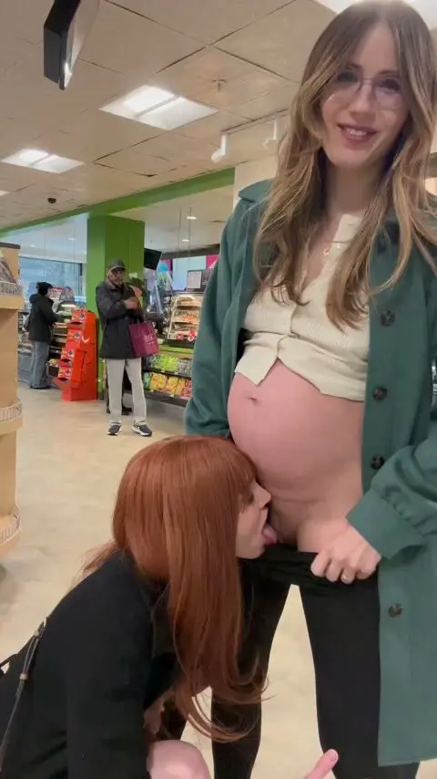 Lesbian Girls Secretly Grinding in Supermarket Aisle