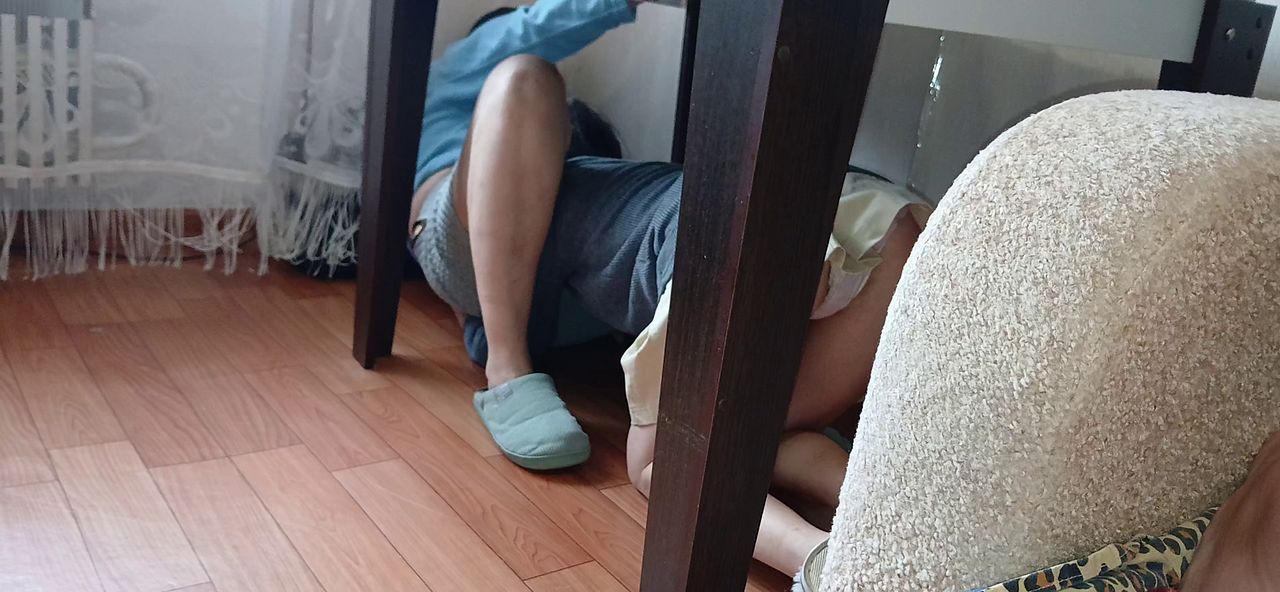 Lesbians Lick Under Table