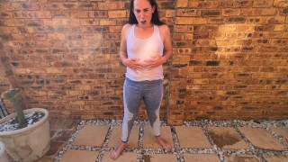 Petite Slut Pisses on Self Jean While Undressing